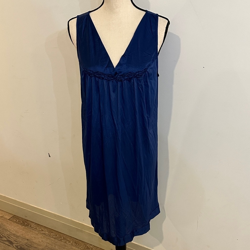 Set Vanity Fair 80s Blue and Purple Garment Slip Dress Nightgown Lace x2 L VTG